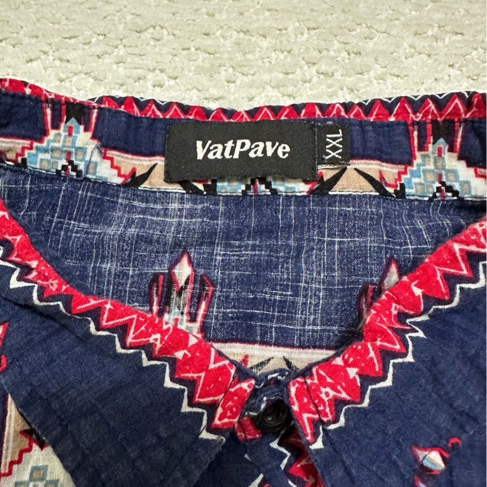 Vat Pave Tribal Pattern Button Down Collar Short … - image 3